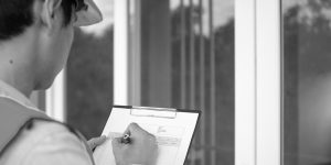 Black & White image of operative writing on clipboard