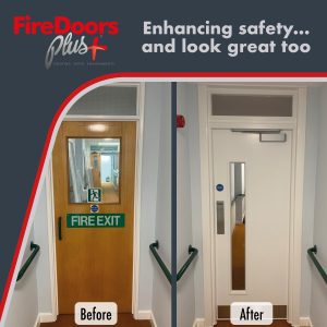 Corridor single fire doorset installation before and after